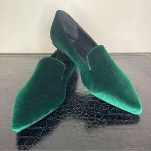 House of Bruar Green Velvet Pointy Toe Loafer Flats